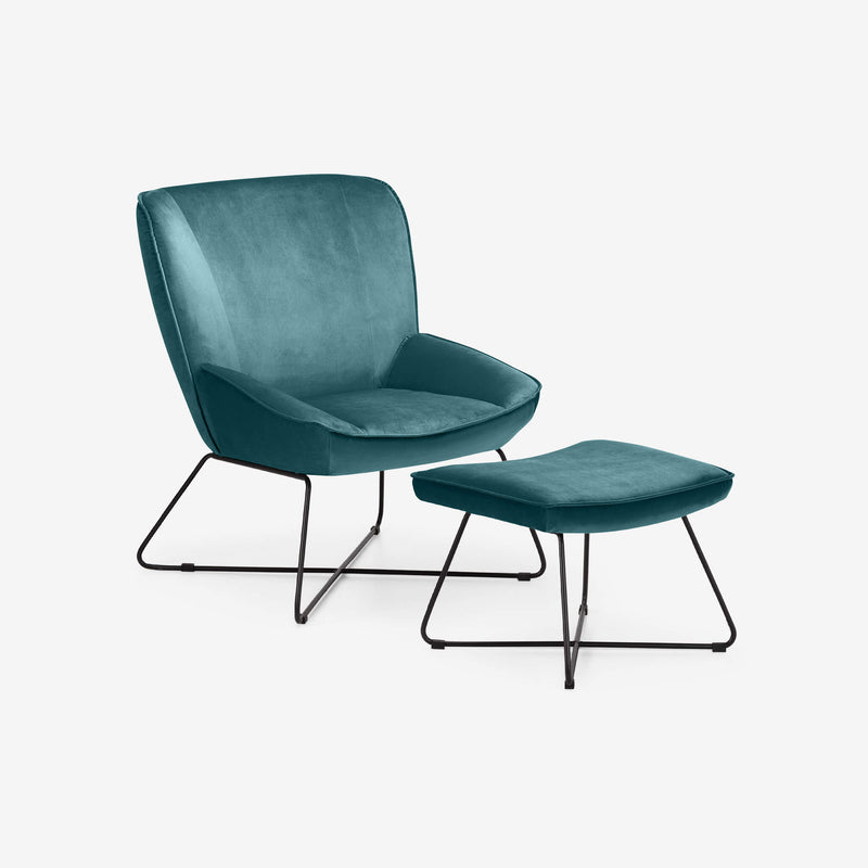 Mila Velvet Accent Chair With Stool Teal